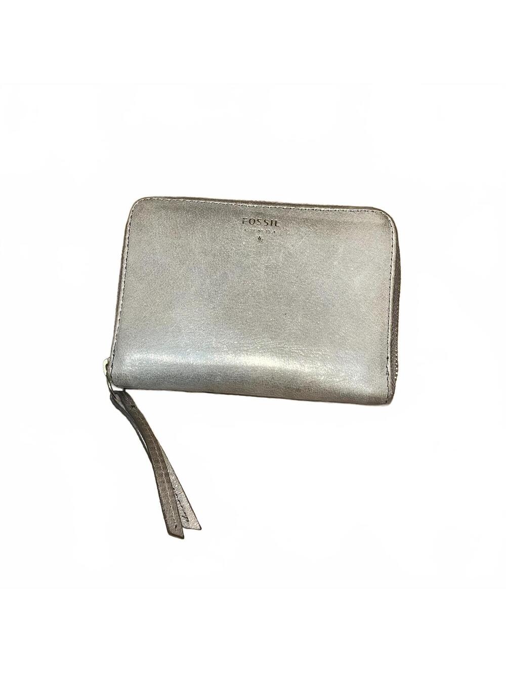 Vintage 90s-2000s Fossil Metallic Zip Genuine Cowhide Leather Wallet